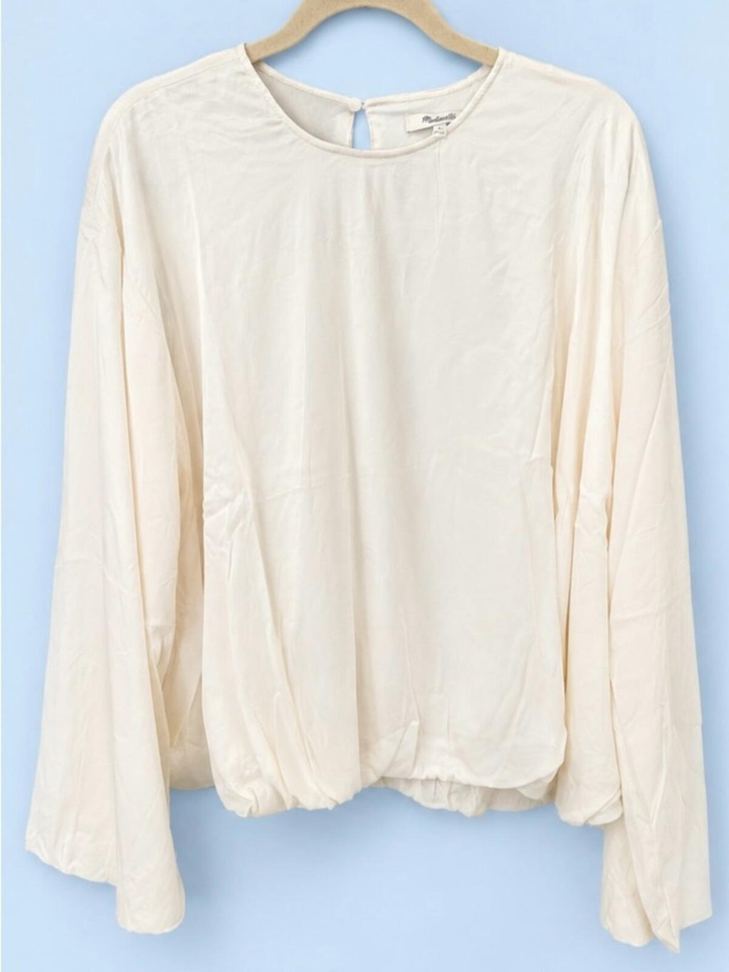 Madewell Cream Satin Like Balloon-Hem Long Sleeve Blouse NWT