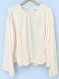 Madewell Cream Satin Like Balloon-Hem Long Sleeve Blouse NWT