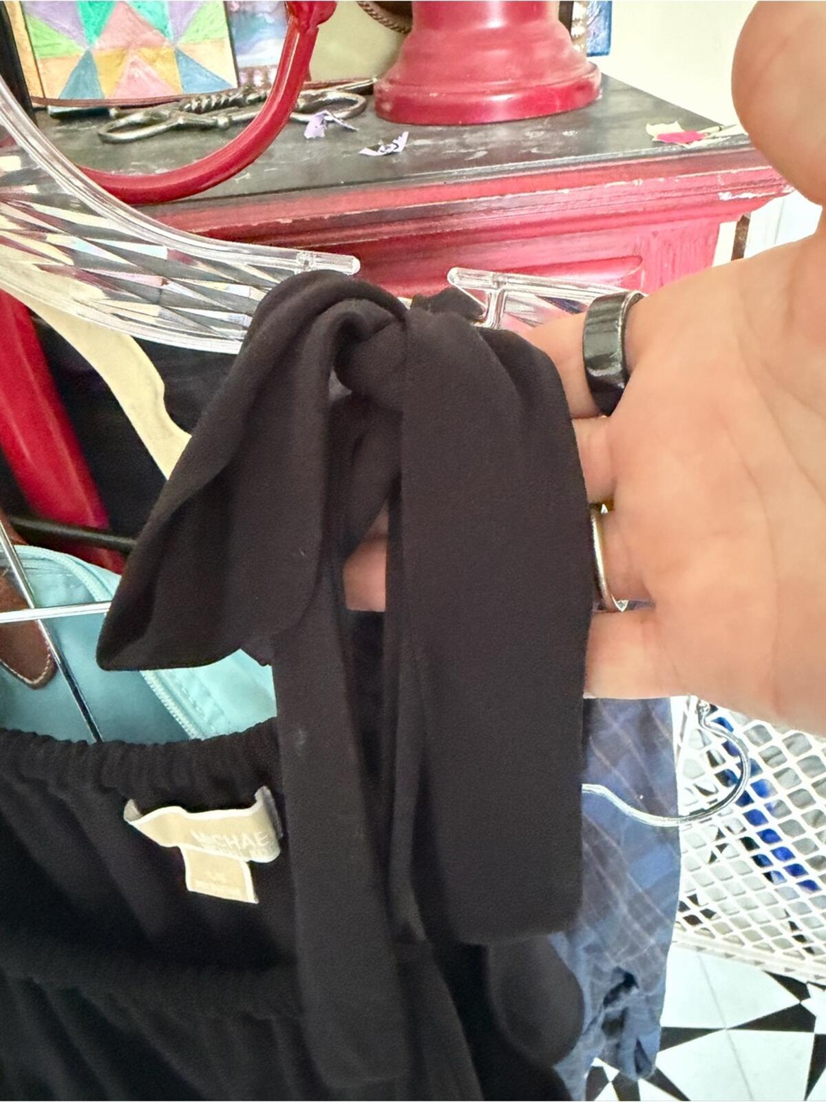 Michael Kors Black Tiered Sleeveless Dress with Shoulder Tie Size XL Like New