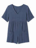 Cupshe Romper, Blue Cotton Gauze Fabric, Front Pockets.  Size XL NWT