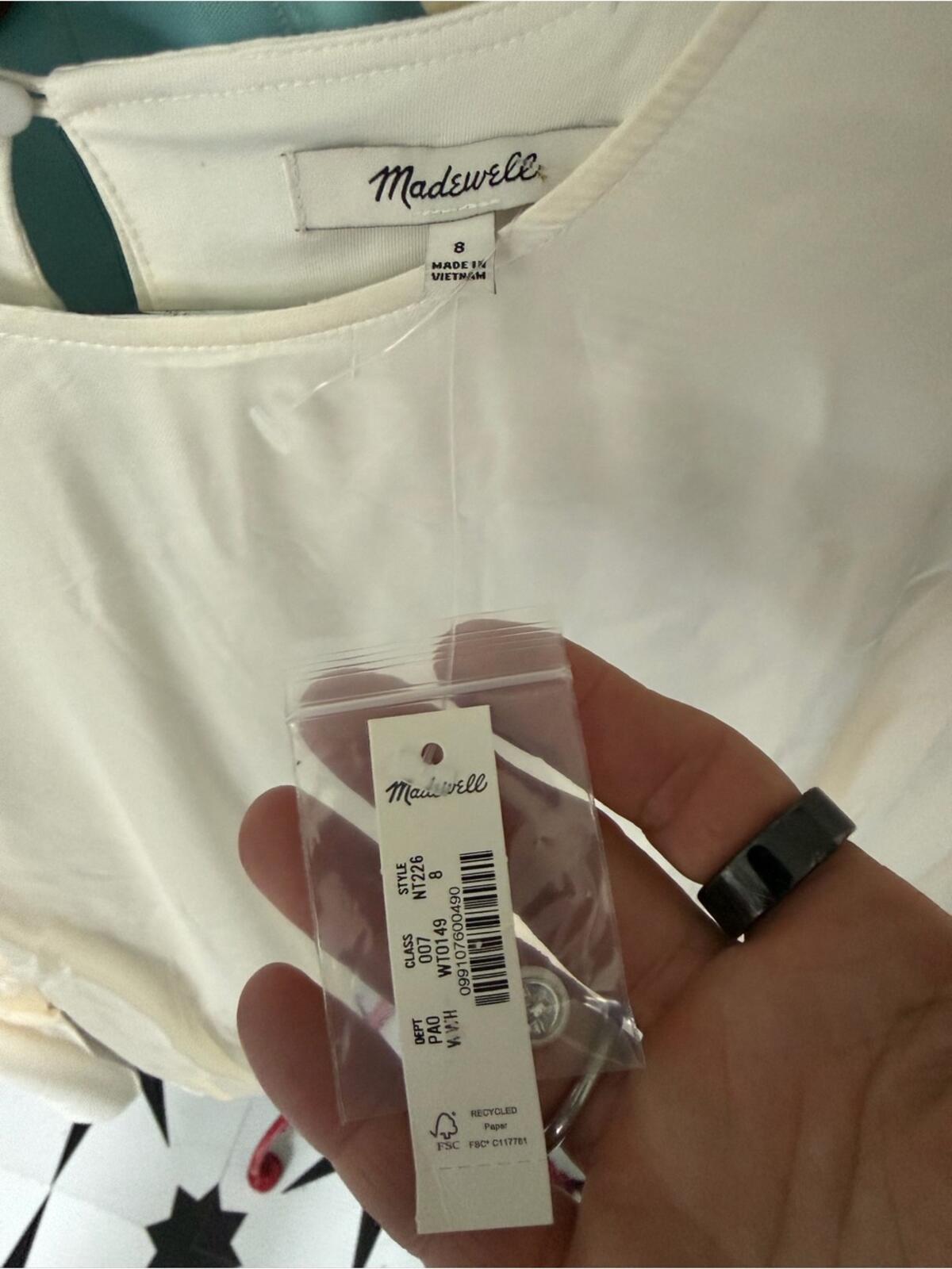 Madewell Cream Satin Like Balloon-Hem Long Sleeve Blouse NWT