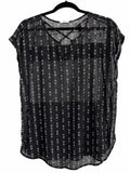 Maurices Sheer Crisscross Neck Short-Sleeve Blouse with White Arrow Print Size 1