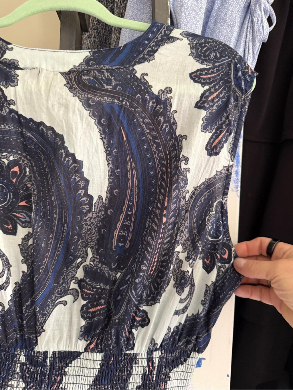 Chelsea & Theodore Navy and White Paisley Midi Dress NWT