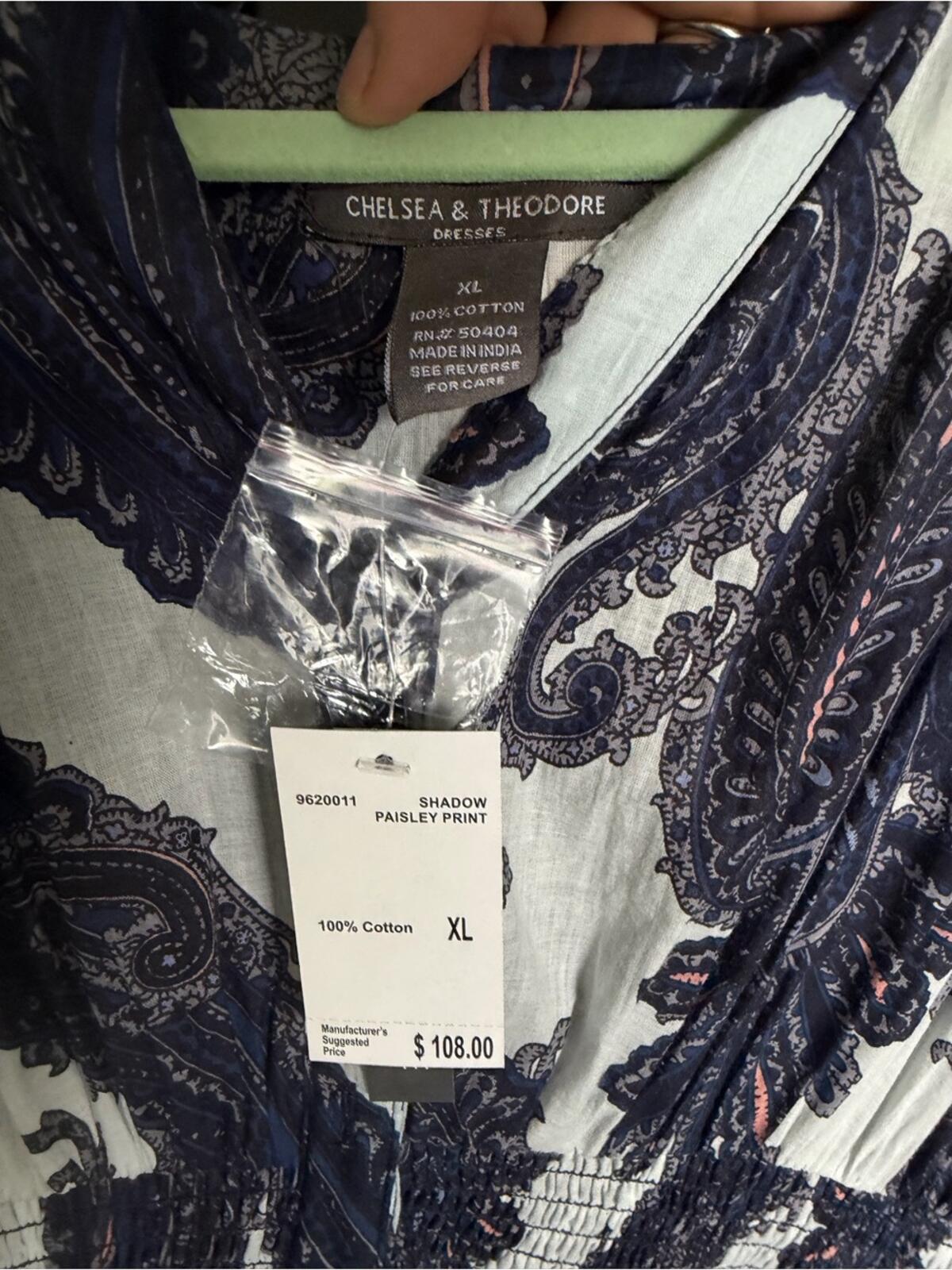 Chelsea & Theodore Navy and White Paisley Midi Dress NWT