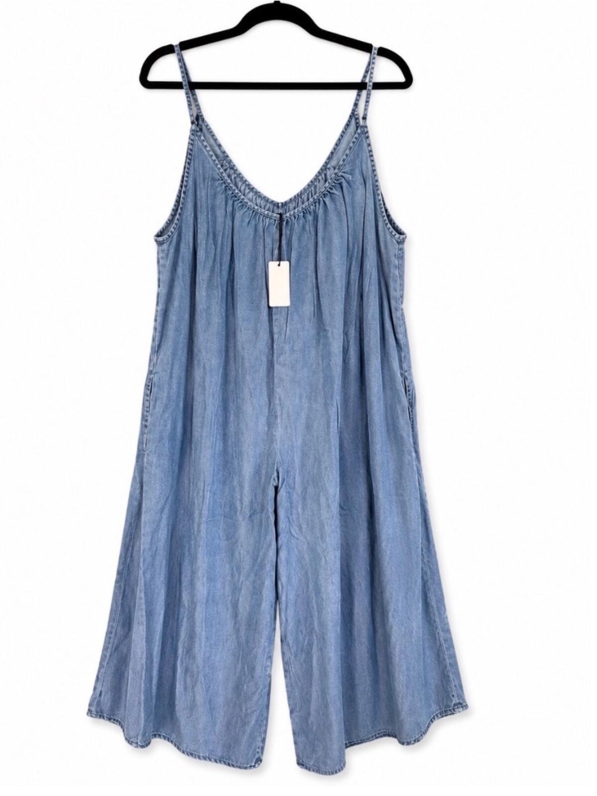 Hunter and Brown Light Blue Tencel Wide-Leg Ankle Length Jumpsuit, XL