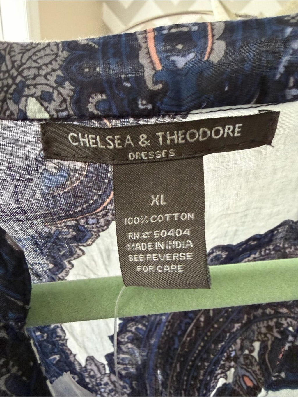 Chelsea & Theodore Navy and White Paisley Midi Dress NWT