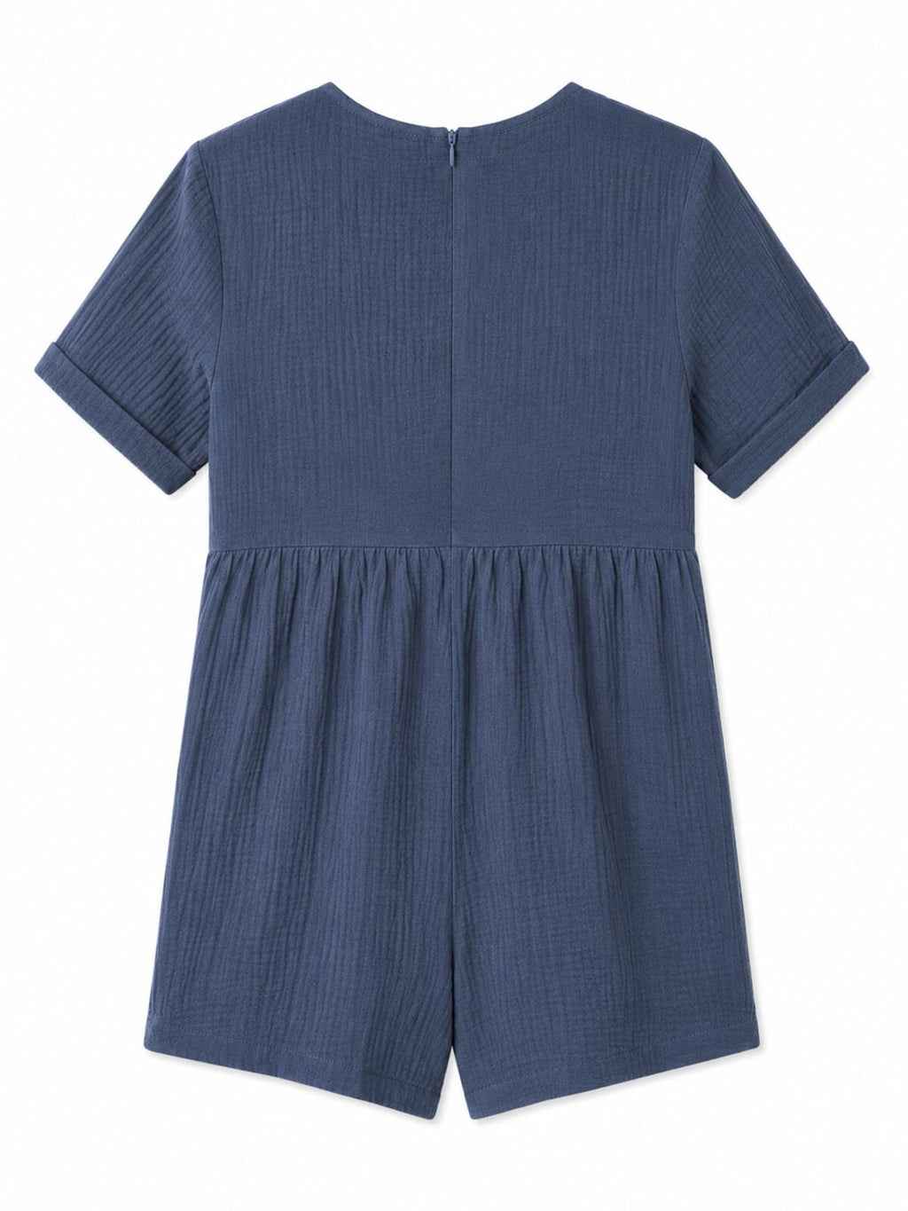 Cupshe Romper, Blue Cotton Gauze Fabric, Front Pockets.  Size XL NWT