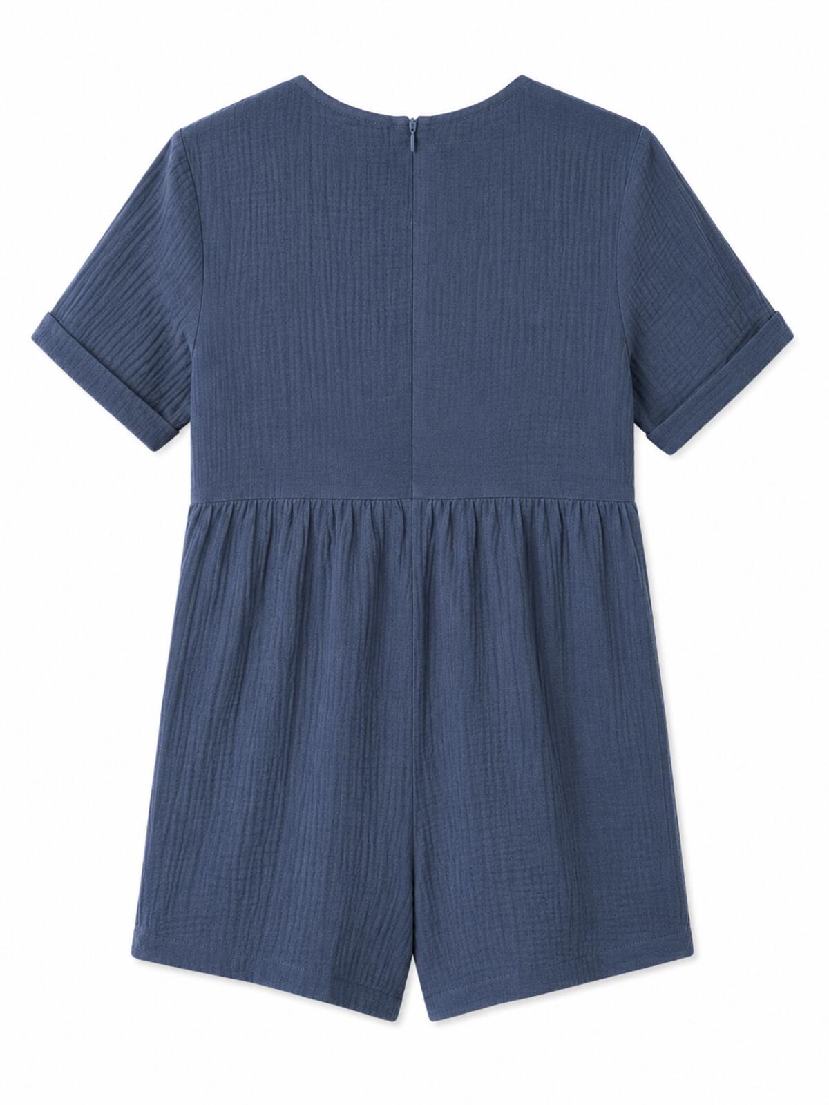 Cupshe Romper, Blue Cotton Gauze Fabric, Front Pockets.  Size XL NWT