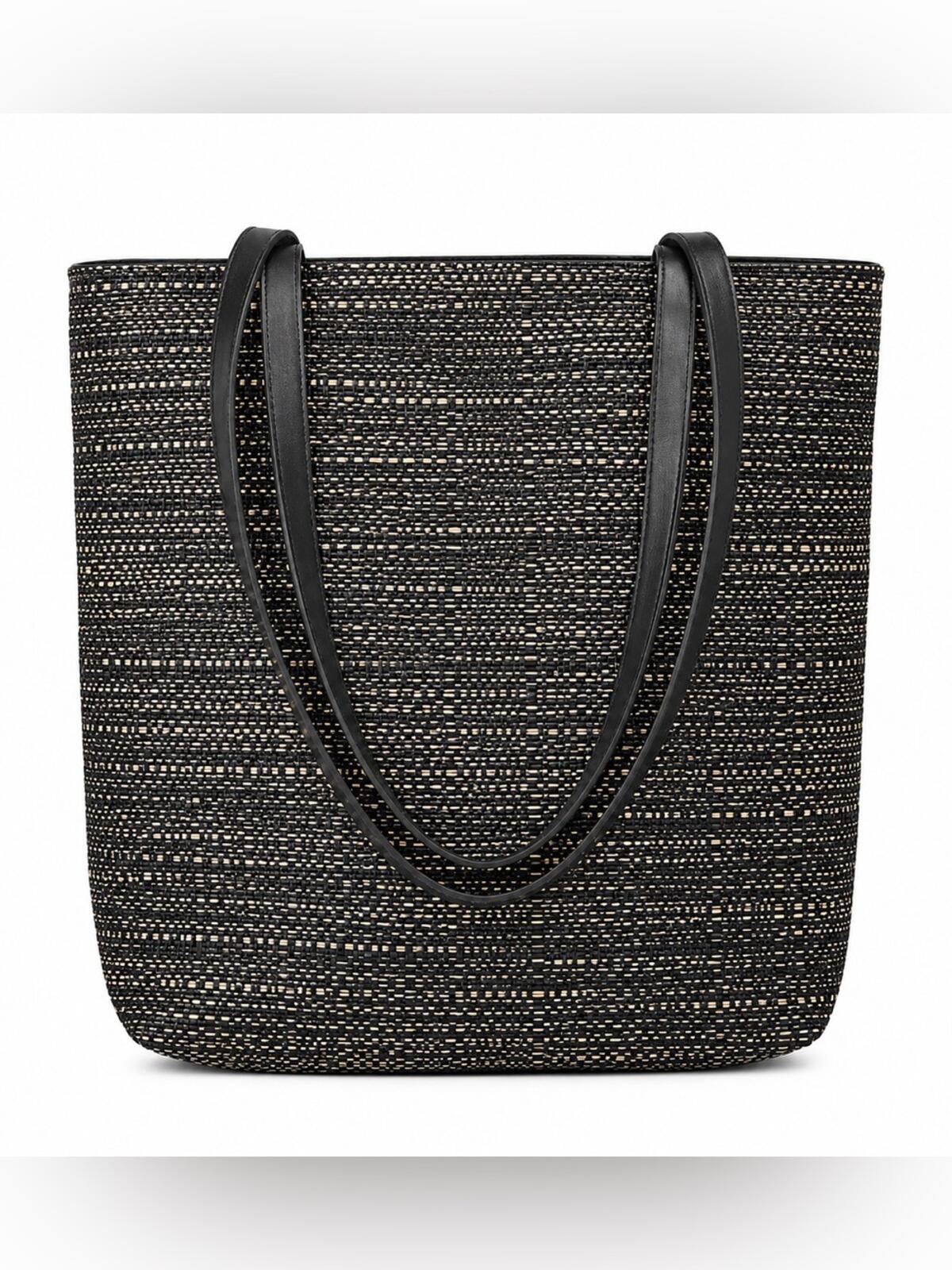 Chilewich Black Woven Tote Bag Large Market Travel Shoulder Bag