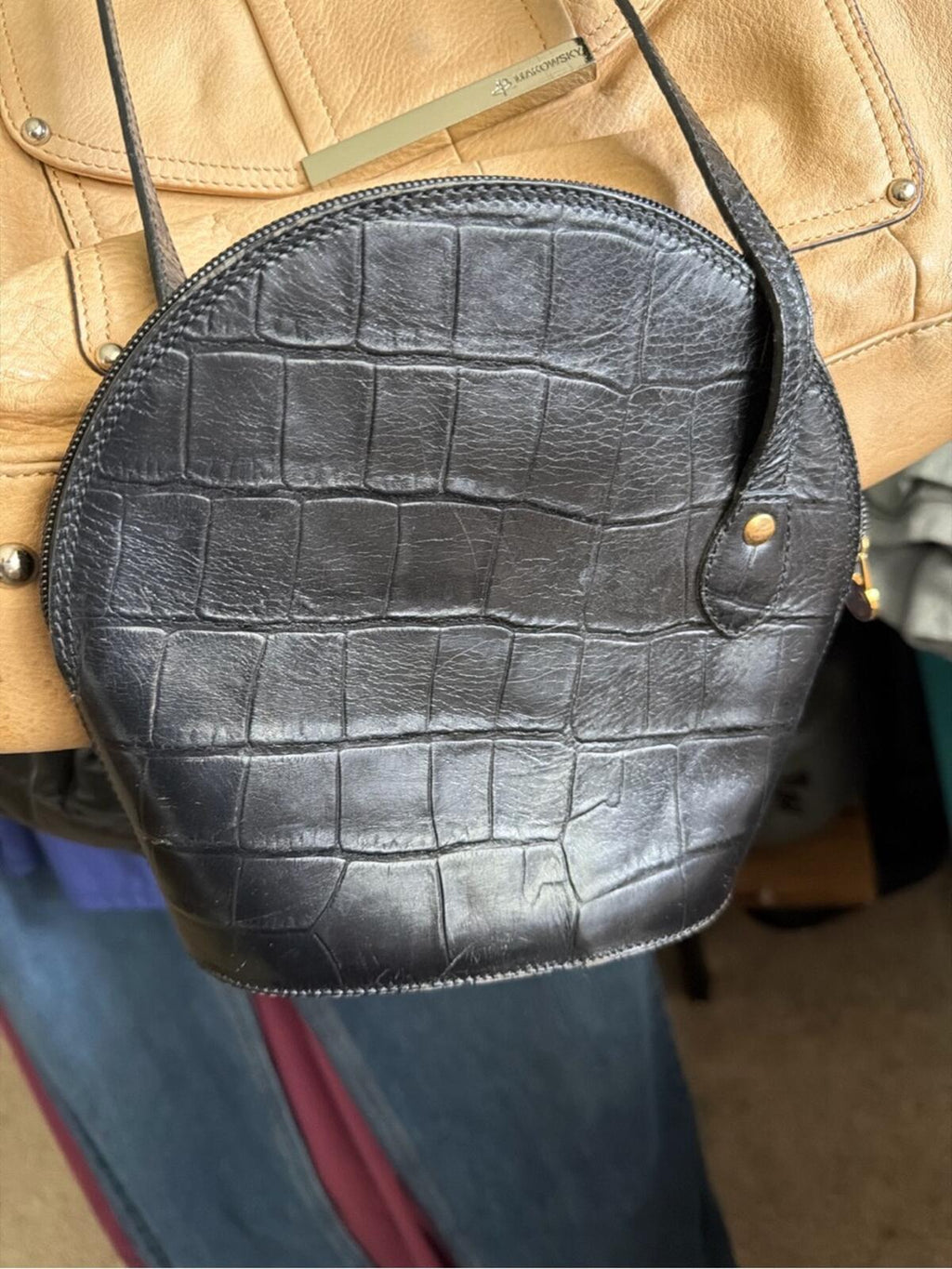 Cristian Black Croc-Embossed Leather Crossbody Bag, Genuine Y2K Fashion