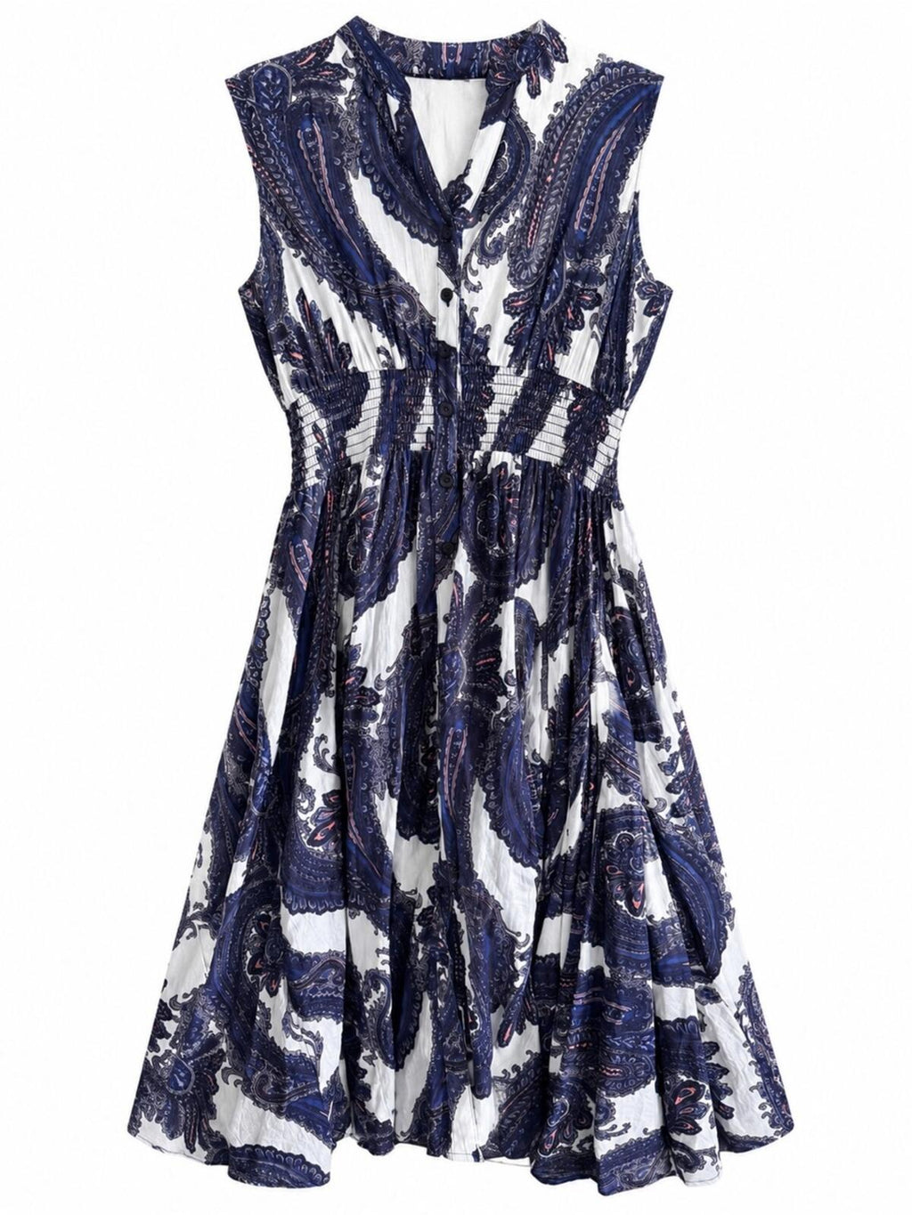 Chelsea & Theodore Navy and White Paisley Midi Dress NWT