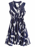 Chelsea & Theodore Navy and White Paisley Midi Dress NWT