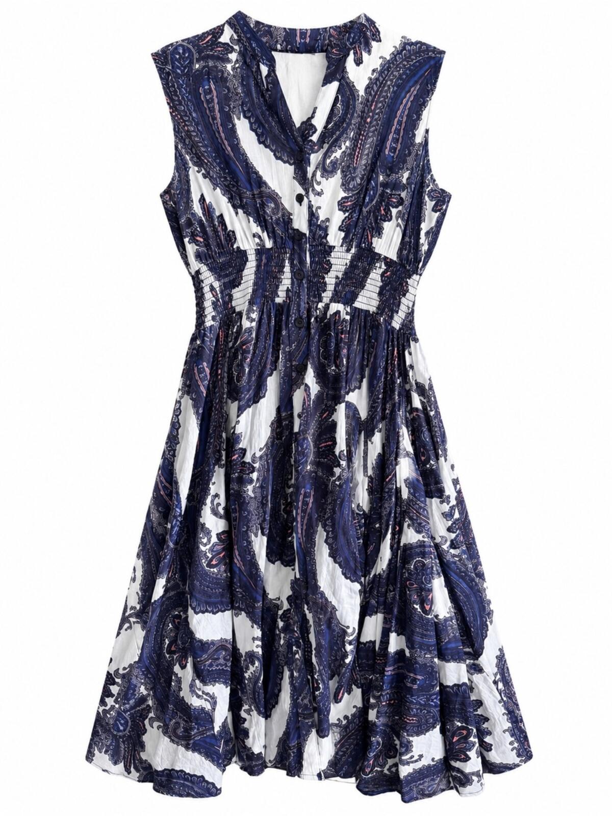 Chelsea & Theodore Navy and White Paisley Midi Dress NWT