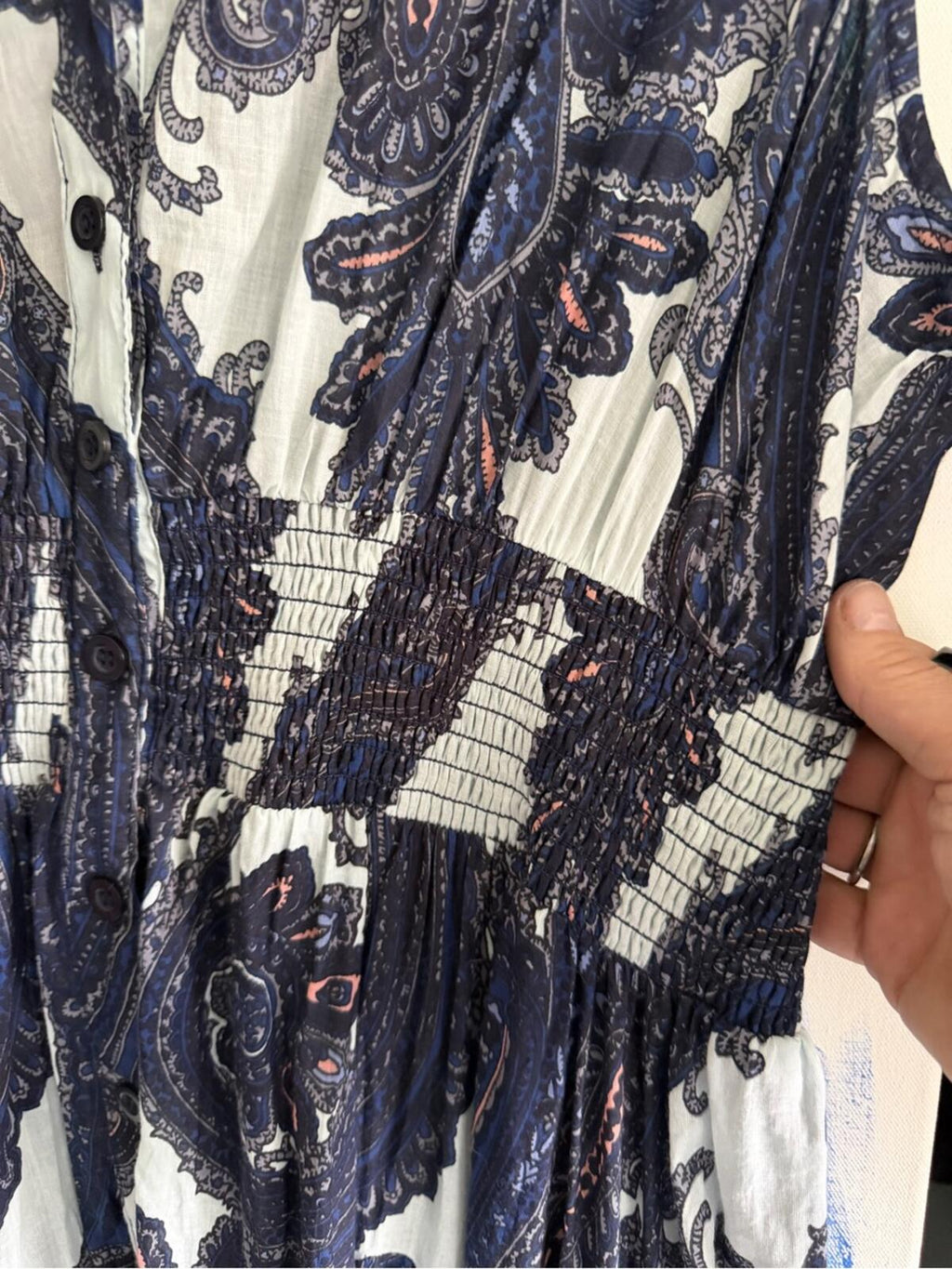 Chelsea & Theodore Navy and White Paisley Midi Dress NWT