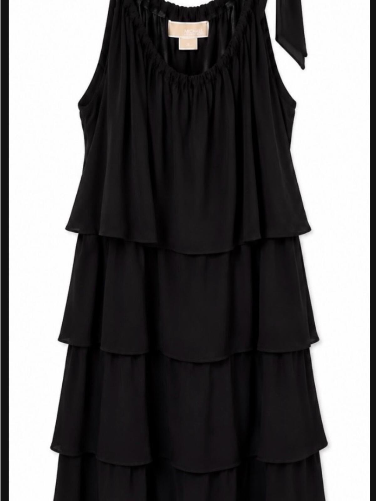 Michael Kors Black Tiered Sleeveless Dress with Shoulder Tie Size XL Like New