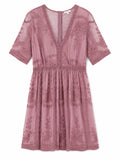 Haute Monde Lined Sheer Floral Embroidered Dress Size S EUC