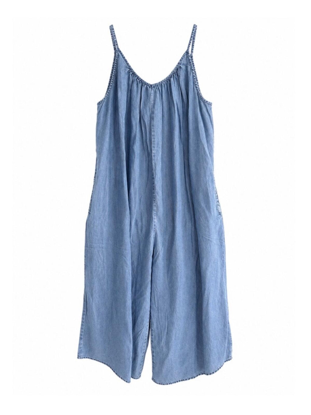 Hunter and Brown Light Blue Tencel Wide-Leg Ankle Length Jumpsuit, XL