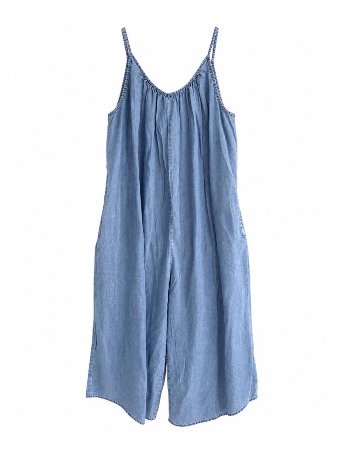 Hunter and Brown Light Blue Tencel Wide-Leg Ankle Length Jumpsuit, XL
