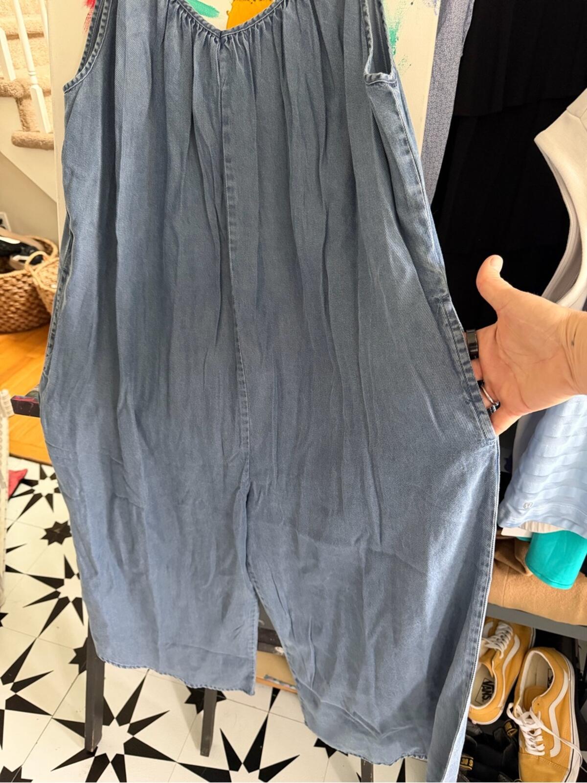 Hunter and Brown Light Blue Tencel Wide-Leg Ankle Length Jumpsuit, XL