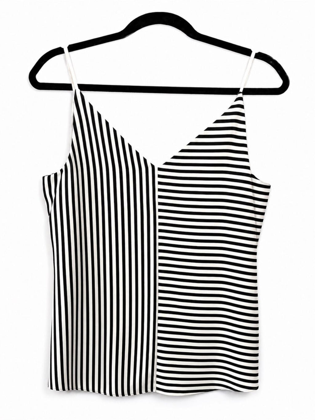 Express Black and White Striped V-Neck Cami Tank