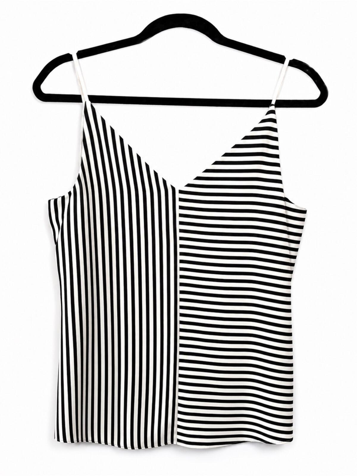 Express Black and White Striped V-Neck Cami Tank
