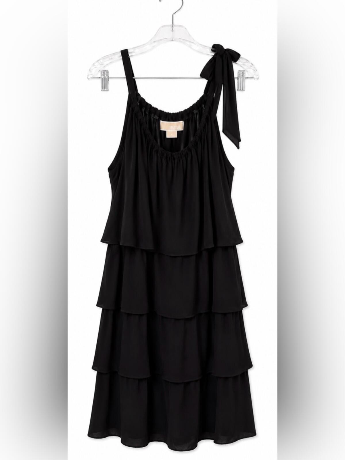 Michael Kors Black Tiered Sleeveless Dress with Shoulder Tie Size XL Like New