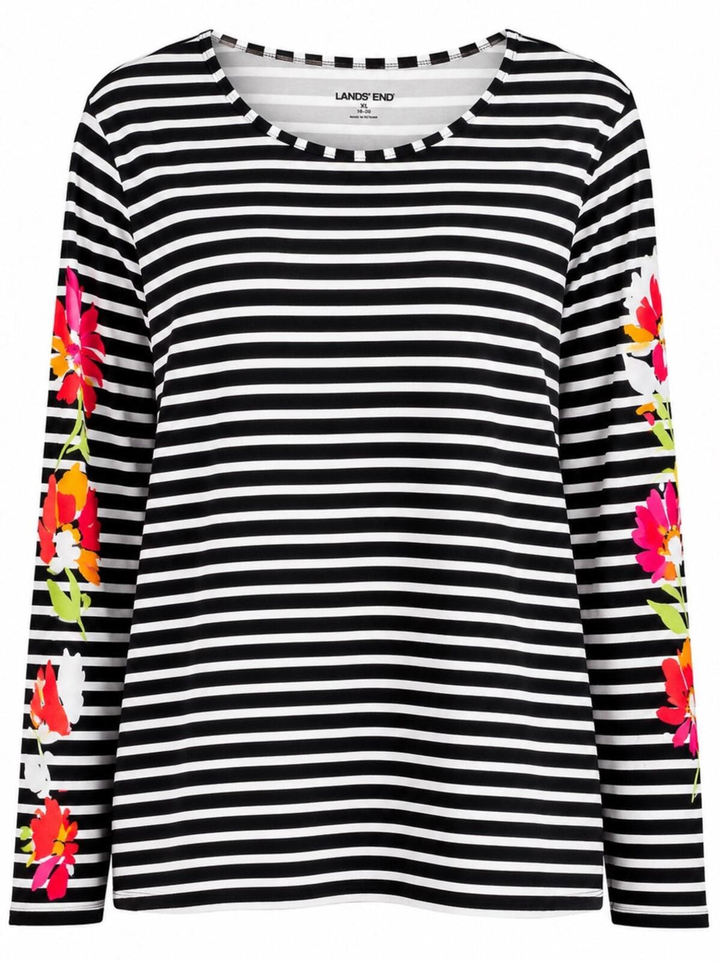 Lands' End Black & White Striped Floral Swim Shirt Women’s 1x Hardly Worn