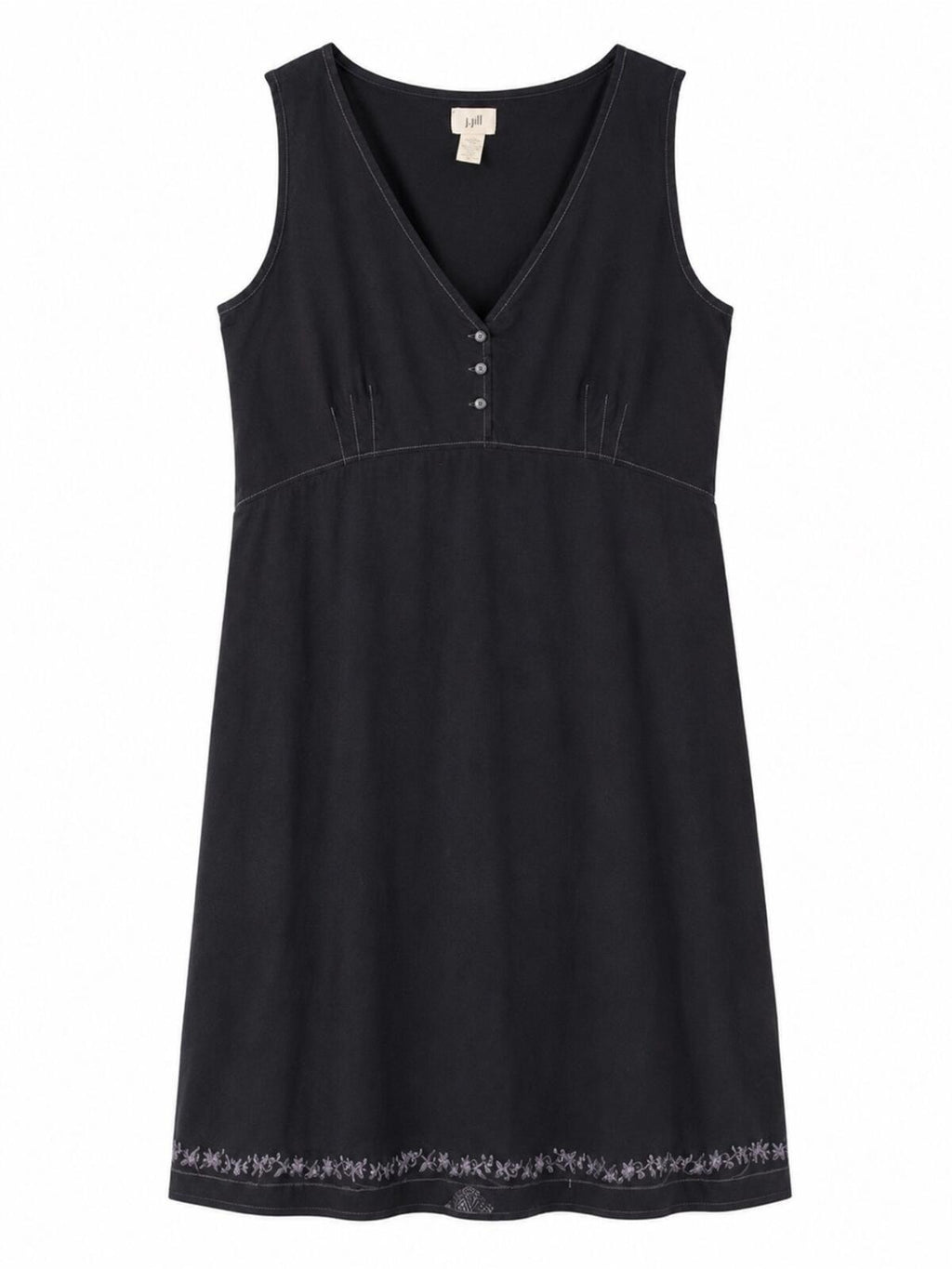 J. Jill Sleeveless V-Neck Midi Dress with Embroidered Hem and Tulle Trim