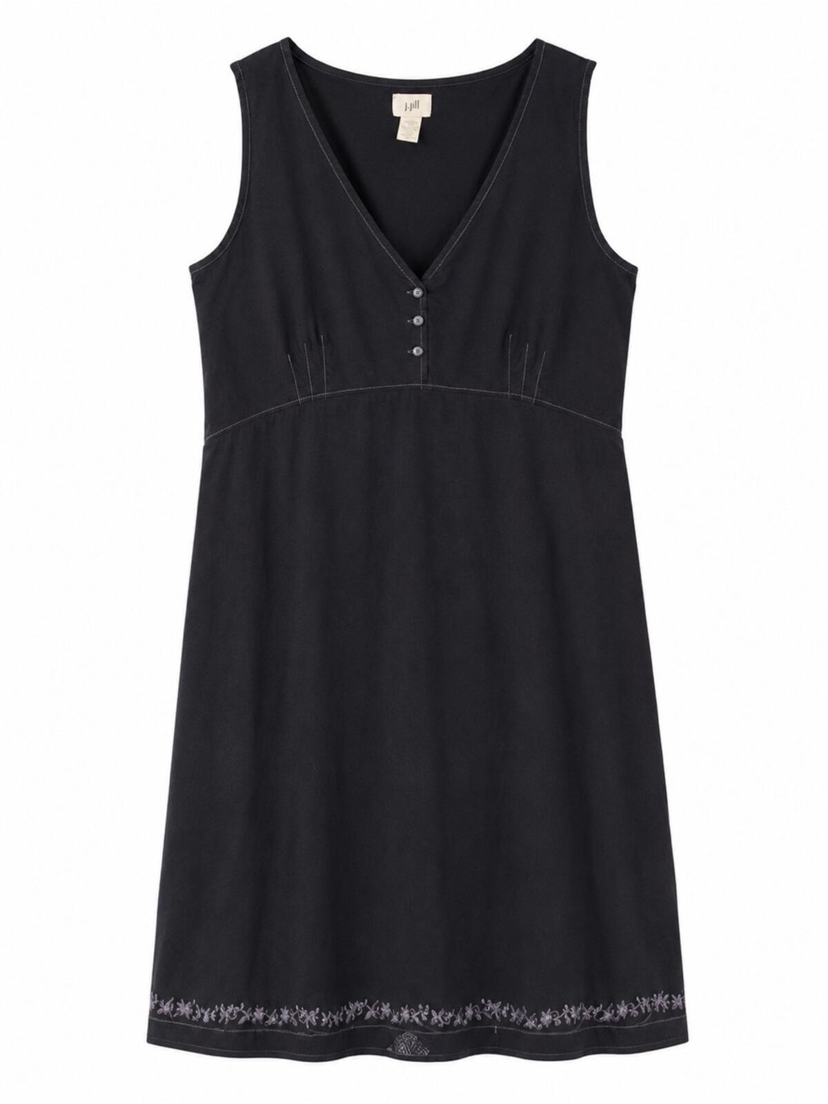 J. Jill Sleeveless V-Neck Midi Dress with Embroidered Hem and Tulle Trim