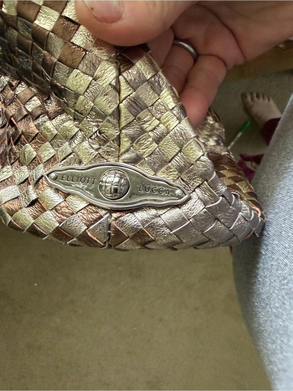 Elliot Lucca Metallic Woven Leather Shoulder bag, in great shape!
