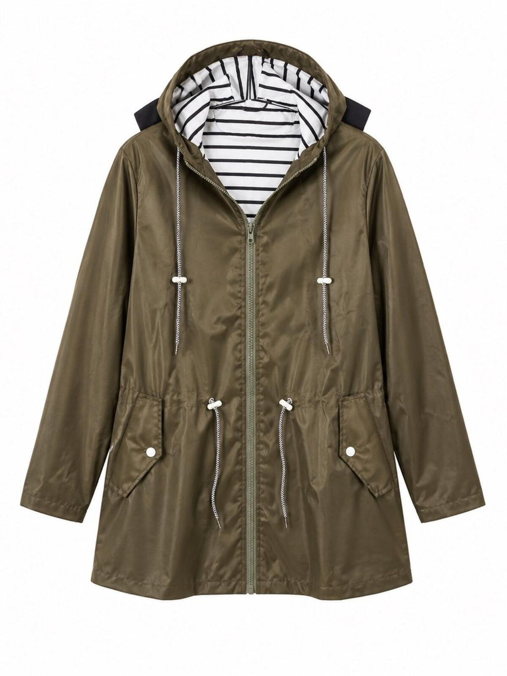 Olive Green Hooded Anorak Jacket with Striped Lining Size 4x but runs small