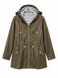 Olive Green Hooded Anorak Jacket with Striped Lining Size 4x but runs small