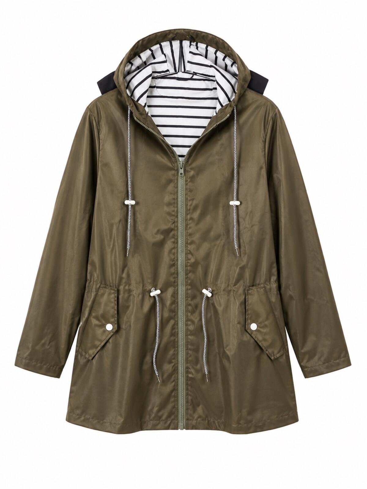 Olive Green Hooded Anorak Jacket with Striped Lining Size 4x but runs small