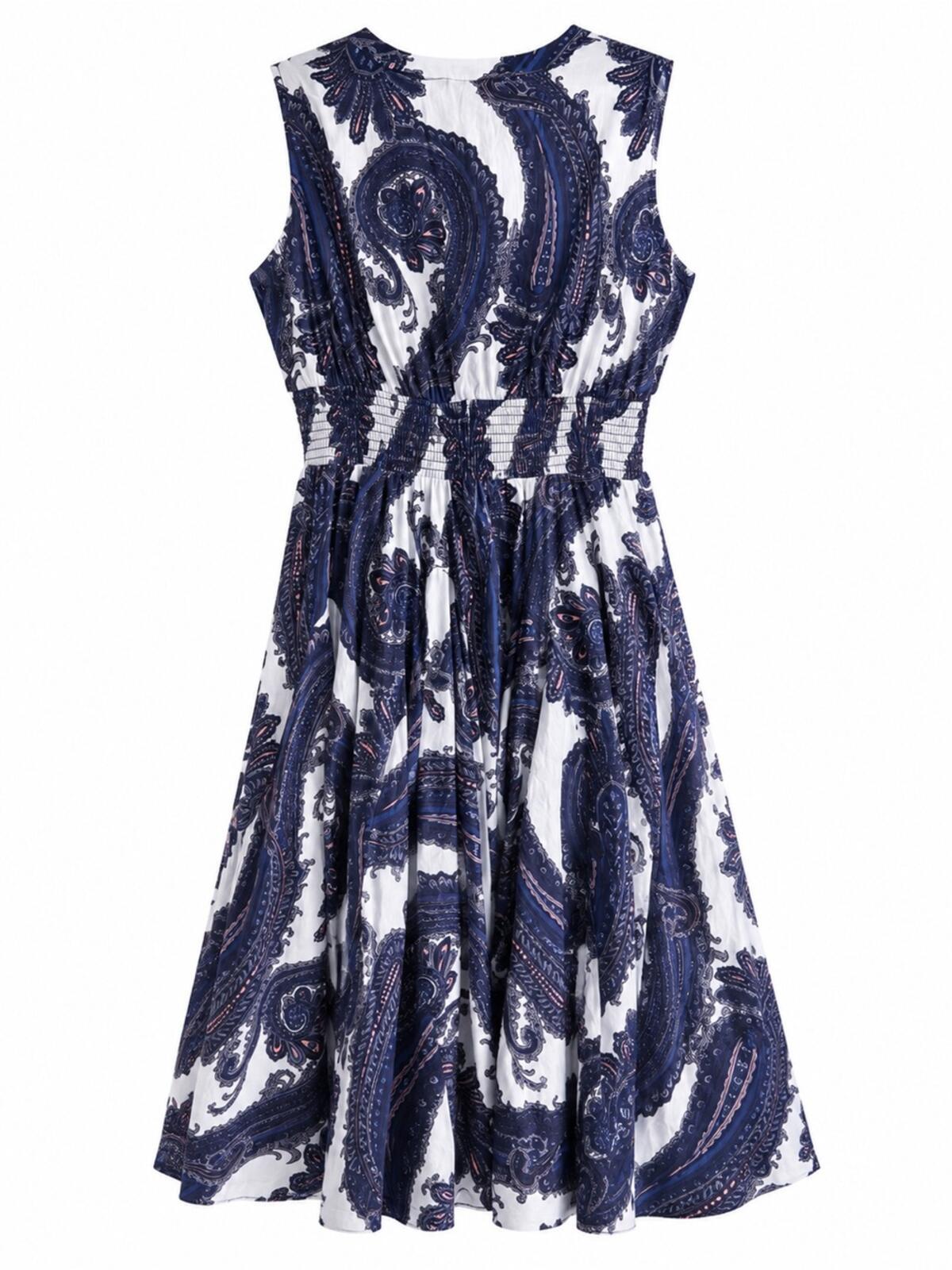 Chelsea & Theodore Navy and White Paisley Midi Dress NWT