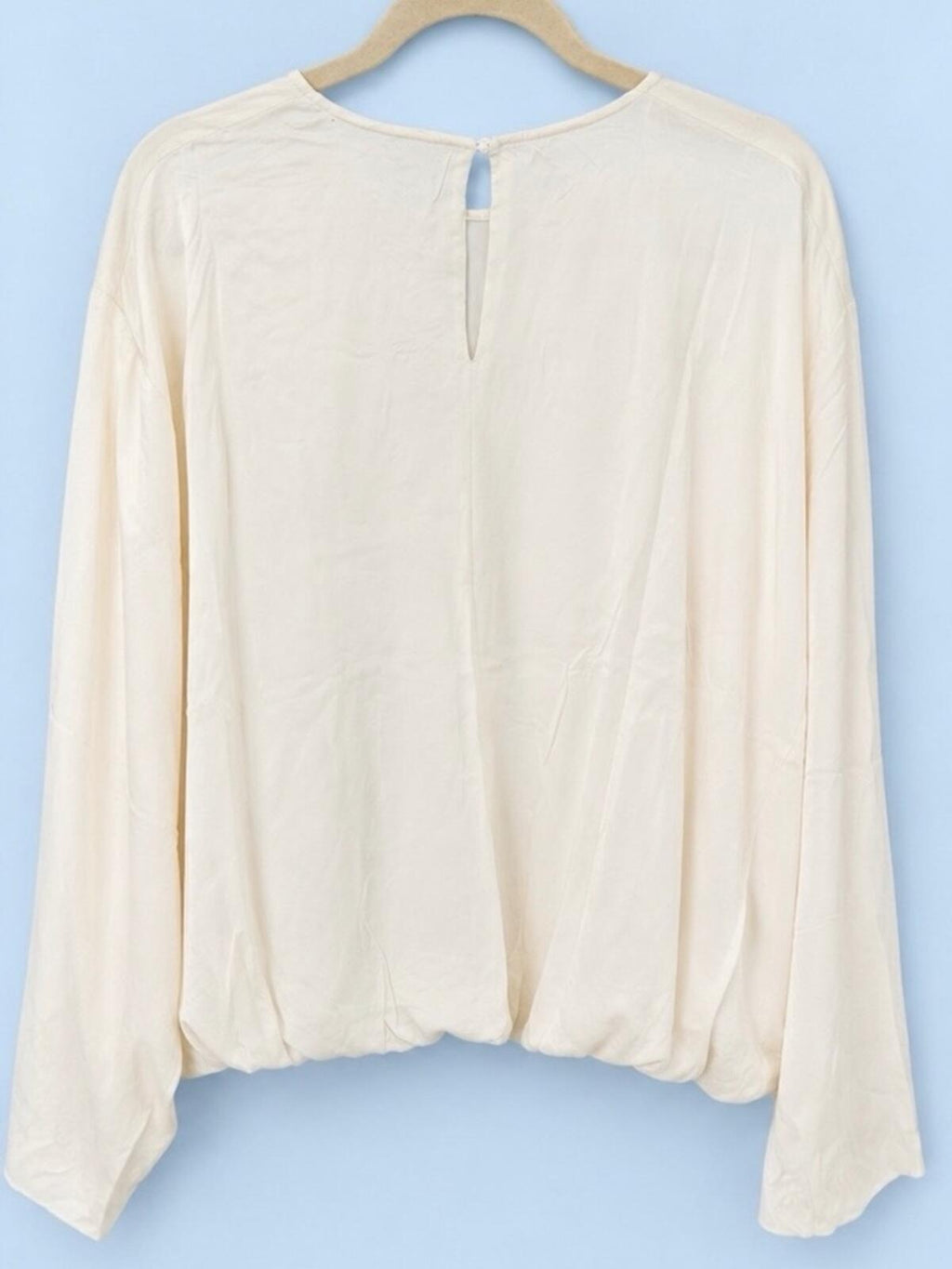 Madewell Cream Satin Like Balloon-Hem Long Sleeve Blouse NWT