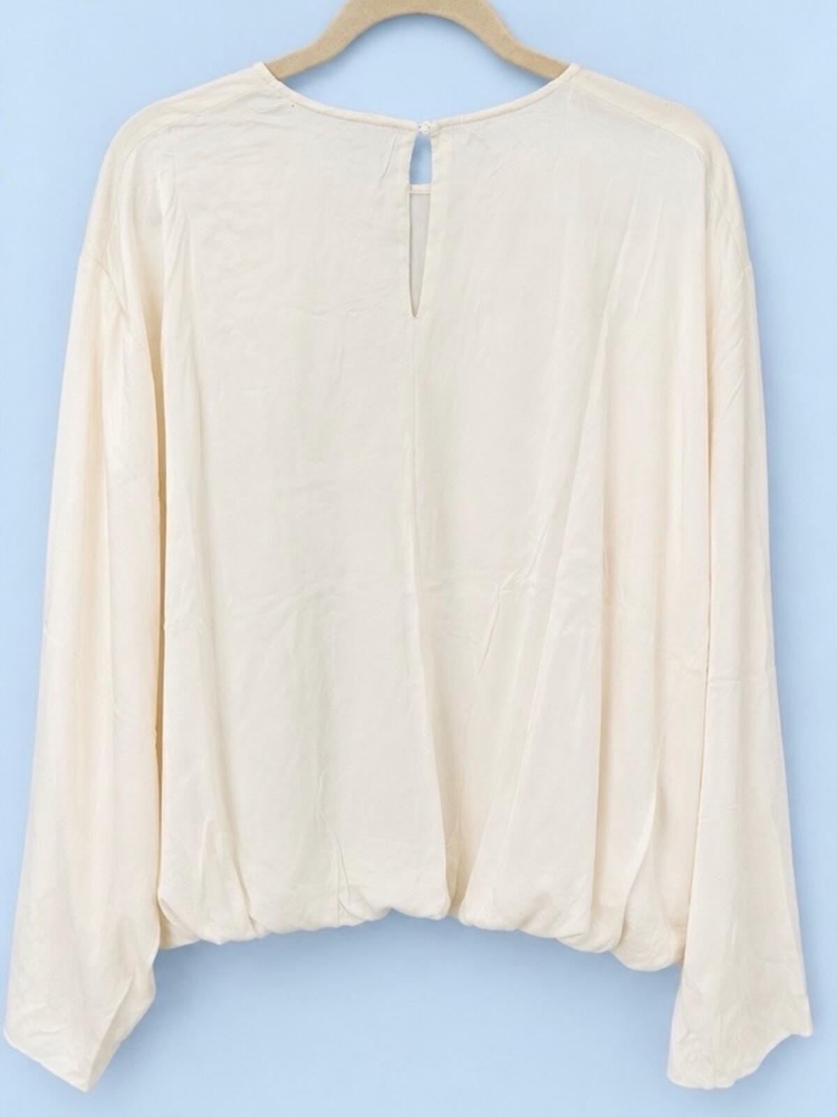 Madewell Cream Satin Like Balloon-Hem Long Sleeve Blouse NWT