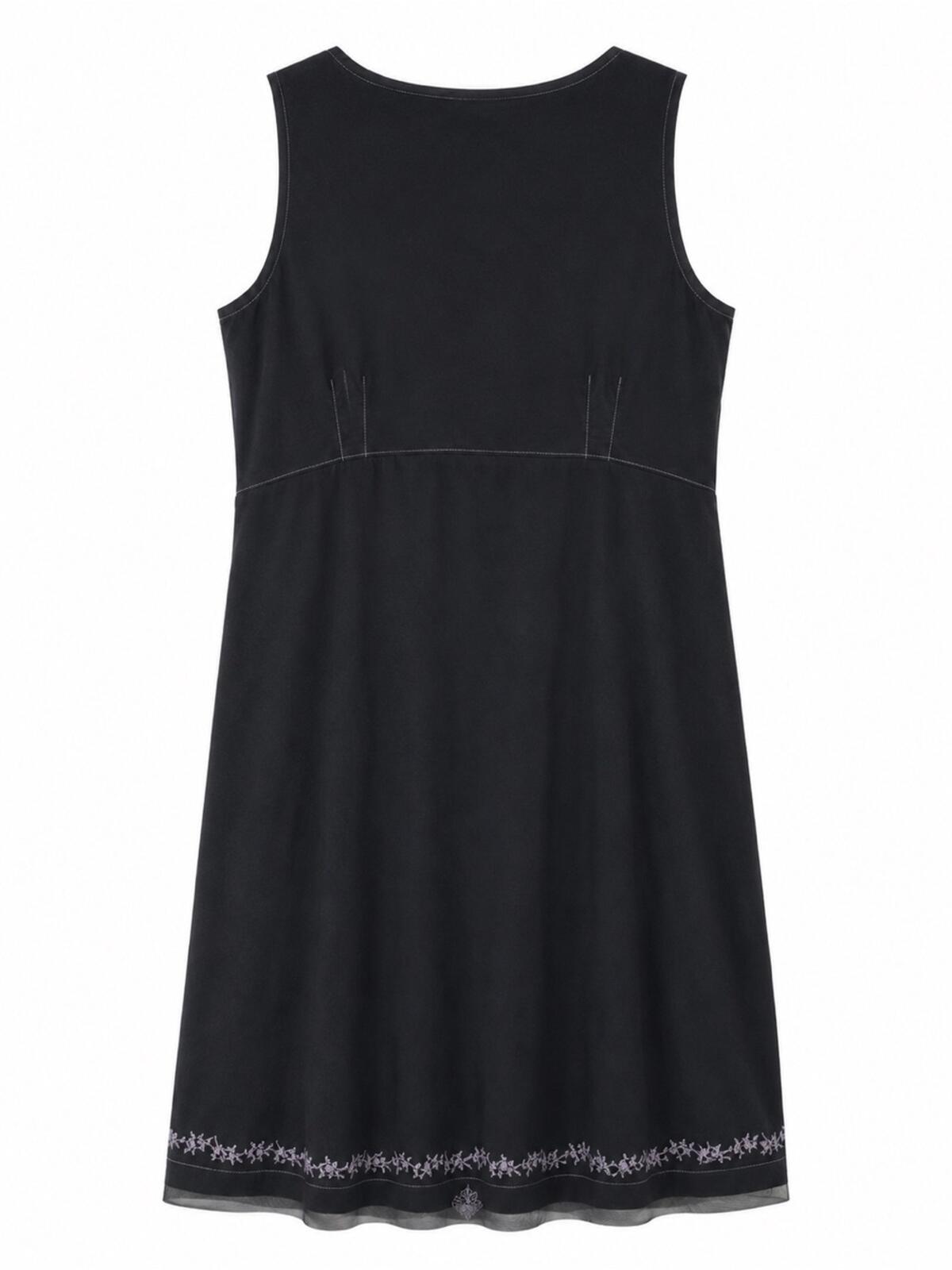 J. Jill Sleeveless V-Neck Midi Dress with Embroidered Hem and Tulle Trim